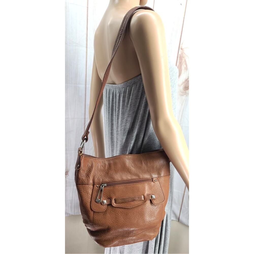 Stone Mountain Brown Soft Genuine Leather Textured Crossbody Bag Purse